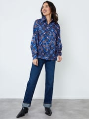 Another Sunday Blue Cobalt Oversized Animal Paisley Print Satin Shirt - Image 3 of 4