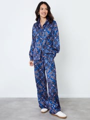 Another Sunday Blue Cobalt Oversized Animal Paisley Print Satin Shirt - Image 4 of 4