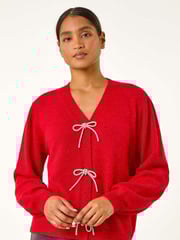 Roman Red Bow Embelished Knit Cardigan - Image 2 of 5