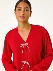 Roman Red Bow Embelished Knit Cardigan - Image 4 of 5