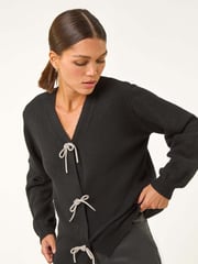 Roman Black Bow Embelished Knit Cardigan - Image 1 of 5