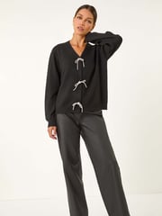 Roman Black Bow Embelished Knit Cardigan - Image 2 of 5