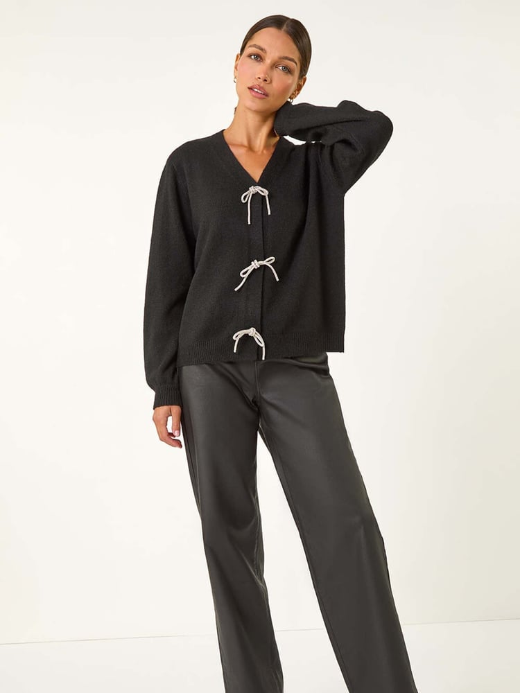 Roman Black Bow Embelished Knit Cardigan - Image 2 of 5