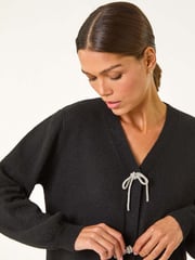 Roman Black Bow Embelished Knit Cardigan - Image 4 of 5