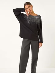 Roman Black Rhinestone Detail Knit Jumper - Image 1 of 5