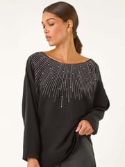 Roman Black Rhinestone Detail Knit Jumper - Image 2 of 5