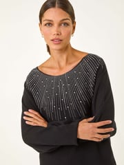 Roman Black Rhinestone Detail Knit Jumper - Image 4 of 5