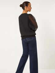 Roman Black Embroidered Lace Shirred Hem Top - Image 3 of 5