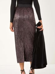 Roman Pink Foil Plisse Pleated Pencil Skirt - Image 4 of 6