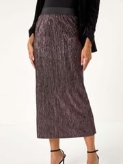Roman Pink Foil Plisse Pleated Pencil Skirt - Image 5 of 6