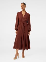 Forever New Red Cassidy Petite Shirred Neck Midi Dress - Image 1 of 4