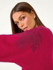 Roman Pink Leaf Hotfix Batwing Knit Jumper - Image 1 of 5