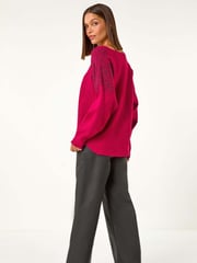 Roman Pink Leaf Hotfix Batwing Knit Jumper - Image 3 of 5