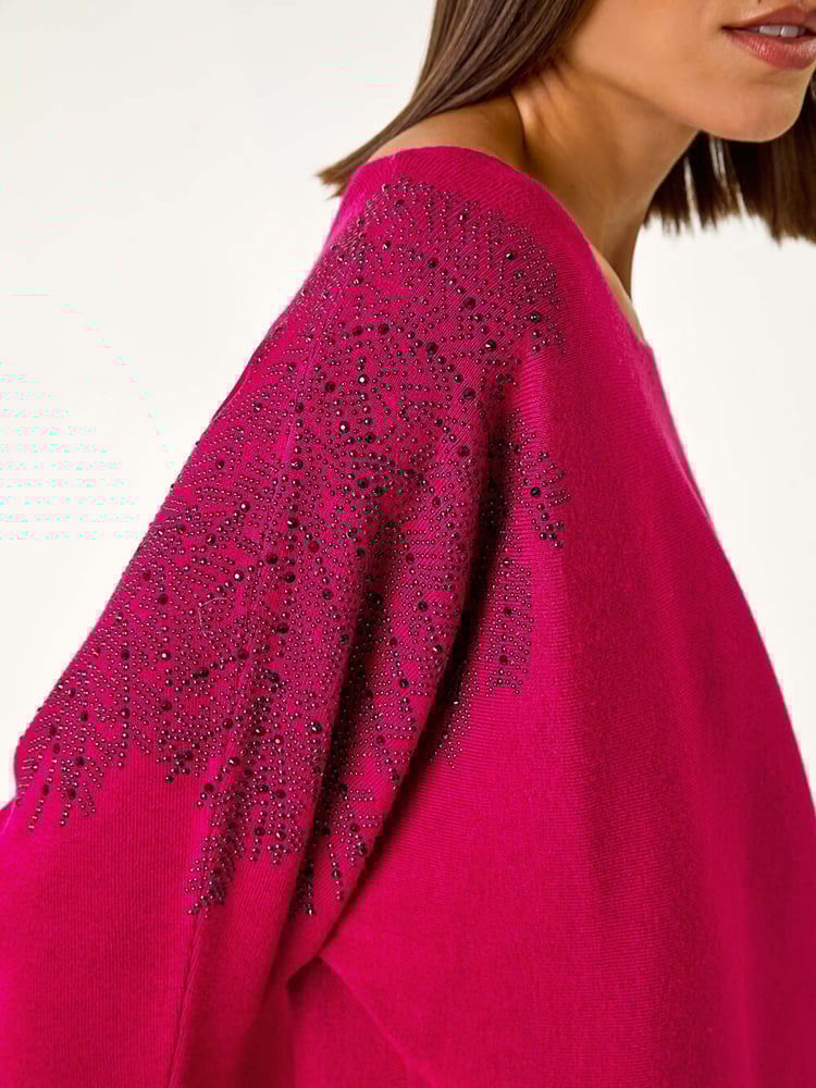 Roman Pink Leaf Hotfix Batwing Knit Jumper - Image 5 of 5