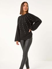 Roman Black Graduated Faux Pearl Cable Knit Jumper - Image 3 of 6