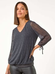 Roman Grey Burnout Print Overlay Top - Image 4 of 5