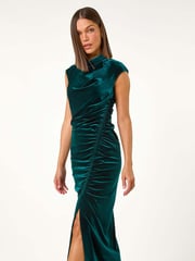 Roman Green High Neck Velvet Midi Dress - Image 2 of 5