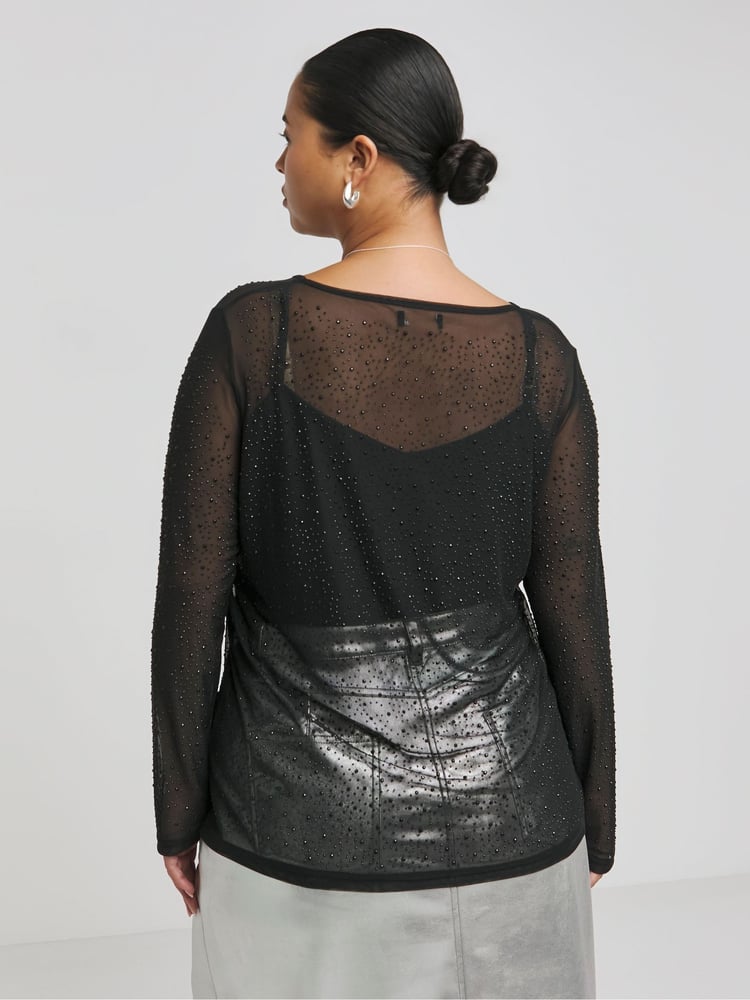 Simply Be Black Hot Fix Mesh Top - Image 2 of 4