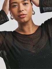Simply Be Black Hot Fix Mesh Top - Image 3 of 4