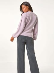 Roman Purple Graduated Faux Pearl Cable Knit Jumper - Image 4 of 5