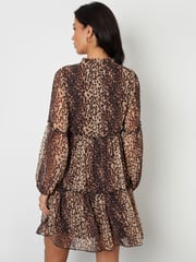 Threadbare Brown Leopard Print Tiered Chiffon Mini Dress - Image 4 of 4