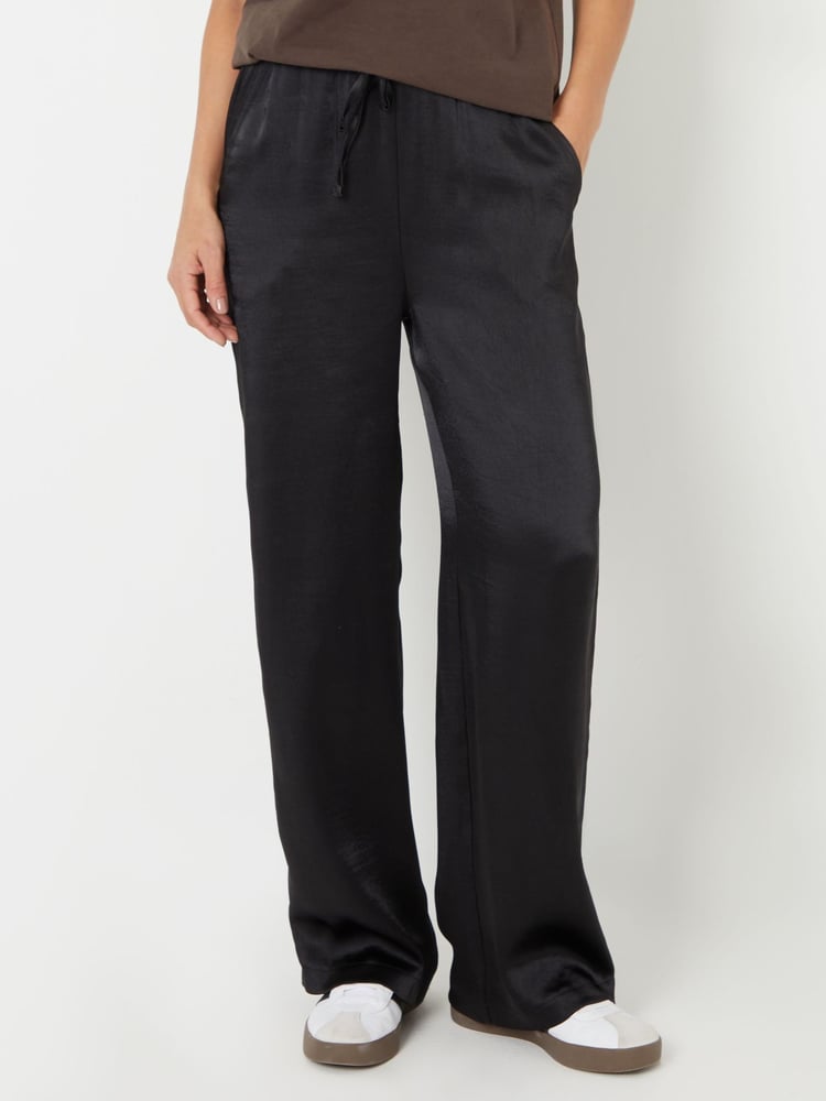 Threadbare Black Leopard Print Wide Leg Satin Trousers - Image 1 of 4