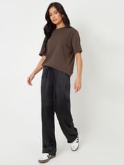 Threadbare Black Leopard Print Wide Leg Satin Trousers - Image 3 of 4