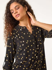 Roman Metallic Foil Heart Placket Stretch Top - Image 1 of 6