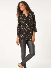 Roman Metallic Foil Heart Placket Stretch Top - Image 3 of 6