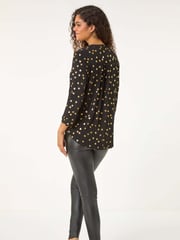 Roman Metallic Foil Heart Placket Stretch Top - Image 4 of 6