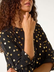 Roman Metallic Foil Heart Placket Stretch Top - Image 6 of 6