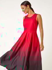 Roman Red Ombre Pleated Luxe Stretch Midi Dress - Image 1 of 5