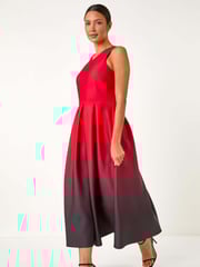 Roman Red Ombre Pleated Luxe Stretch Midi Dress - Image 2 of 5