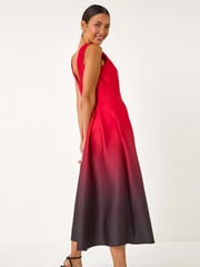 Roman Red Ombre Pleated Luxe Stretch Midi Dress - Image 3 of 5