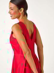 Roman Red Ombre Pleated Luxe Stretch Midi Dress - Image 4 of 5