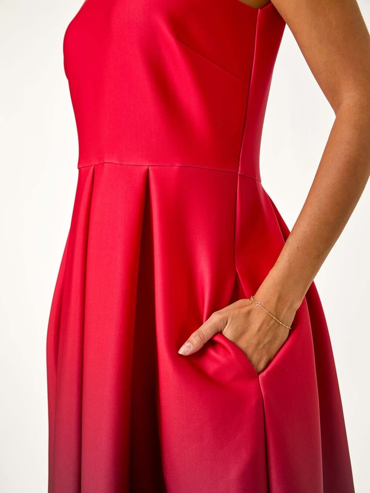 Roman Red Ombre Pleated Luxe Stretch Midi Dress - Image 5 of 5