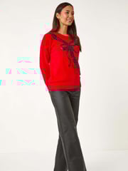 Roman Red Sequin Bow Detail Festive Christmas Jumper - Image 2 of 5