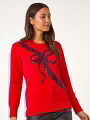 Roman Red Sequin Bow Detail Festive Christmas Jumper - Image 4 of 5