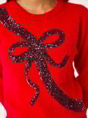 Roman Red Sequin Bow Detail Festive Christmas Jumper - Image 5 of 5