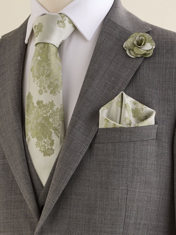 Green Floral Tie and Pocket Square Set - Image 1 of 4
