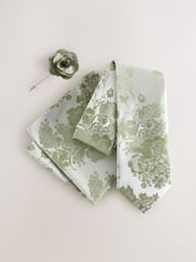 Green Floral Tie and Pocket Square Set - Image 2 of 4