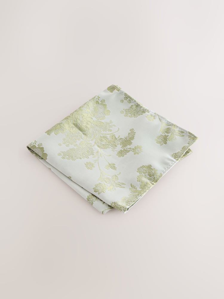 Green Floral Tie and Pocket Square Set - Image 4 of 4 Green Floral Tie and Pocket Square Set - Image 4 of 4
