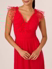 Adrianna Papell Red Dot Tulle Ruffle Dress - Image 4 of 7