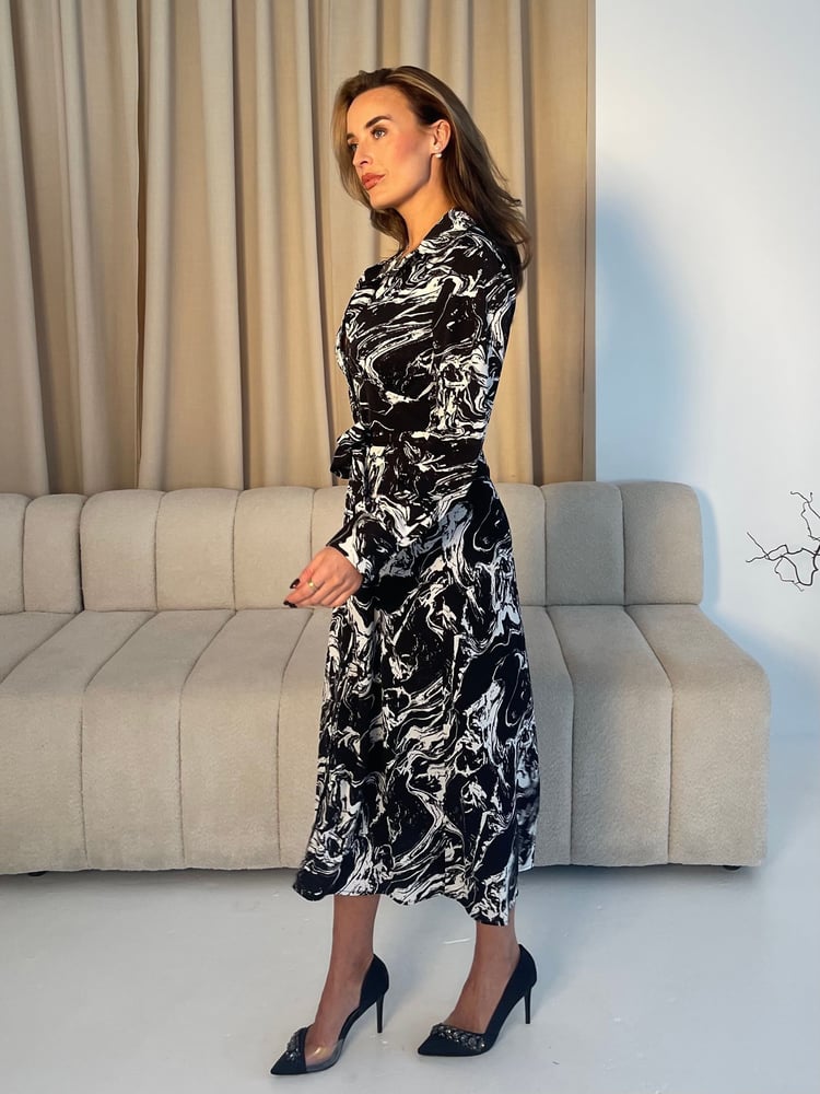 Girl In Mind Black Haisley Marble Print Maxi Shirt Dress - Image 2 of 6