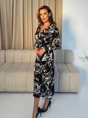 Girl In Mind Black Haisley Marble Print Maxi Shirt Dress - Image 3 of 6