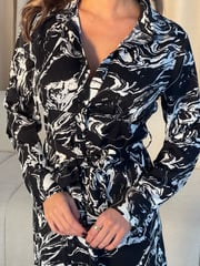 Girl In Mind Black Haisley Marble Print Maxi Shirt Dress - Image 5 of 6