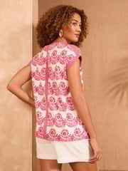 Love & Roses Pink and Orange Printed Petite Satin Front Jersey Back Crew Neck Top - Image 5 of 5