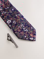 Rust Floral Print Tie - Image 2 of 3