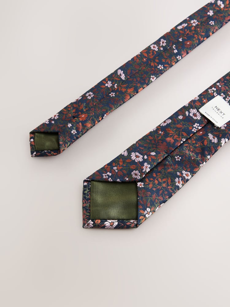 Rust Floral Print Tie - Image 3 of 3