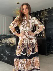 Girl In Mind Brown Angela Tie Front Shirt Dress - Image 1 of 4